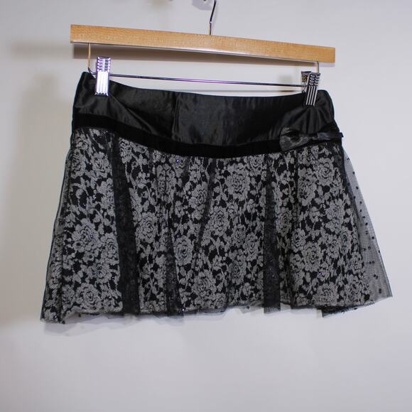 Y2K Mon's Paris Black Whimsygoth Floral And Sparkly Tulle Mini Skirt Size XL - Picture 1 of 3